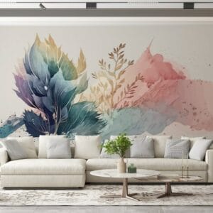 Beautiful flowers and leaves Fabric Wallpaper Covers an area up to 4.2mX3m with adhesive and smoothing tool