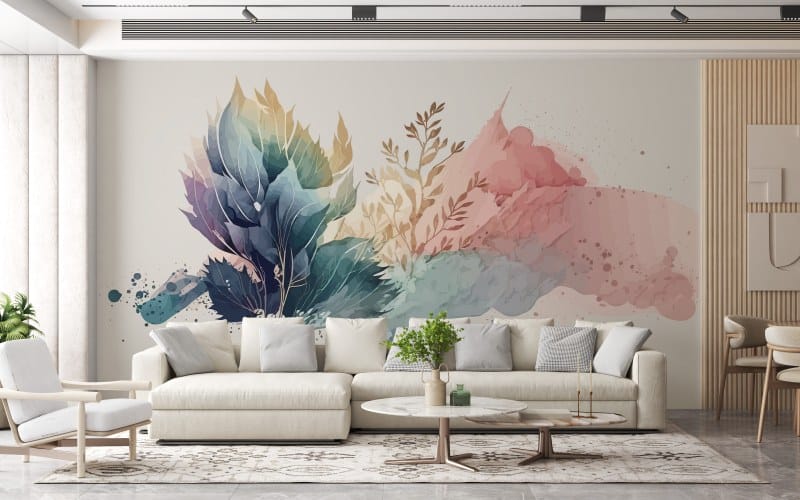 Beautiful flowers and leaves Fabric Wallpaper Covers an area up to 4.2mX3m with adhesive and smoothing tool