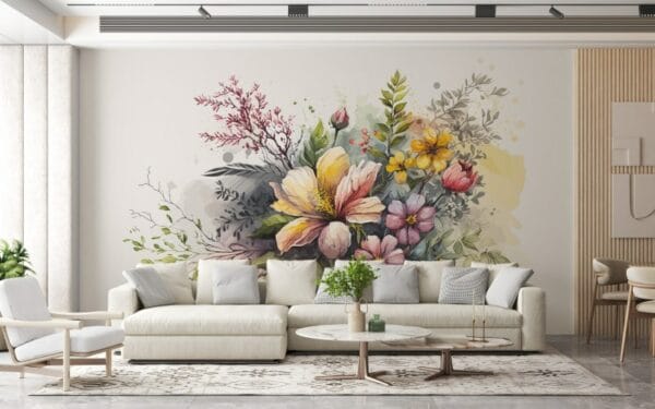 Beautiful bouquet with spring flowers Fabric Wallpaper Covers an area ​​up to 4.2mX3m with adhesive  and smoothing tool