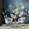 Beautiful Japanese Cherry Blossoms Fabric Wallpaper Covers an area ​​up to 4.2mX3m with adhesive  and smoothing tool