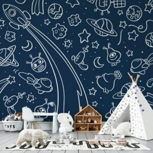 Navy Space Mural Fabric Wallpaper Covers an area ​​up to 4.2mX3m with adhesive  and smoothing tool