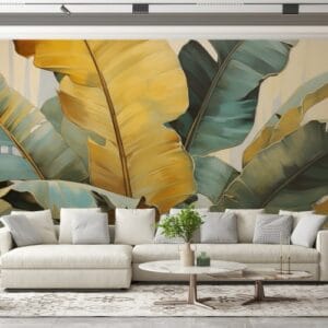 Beautiful Jungle Leaf Tropical Plant Scandinavian Fabric Wallpaper Covers an area ​​up to 4.2mX3m with adhesive  and smoothing tool