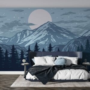 Panorama of Mountains Fabric Wallpaper Covers an area ​​up to 4.2mX3m with adhesive  and smoothing tool