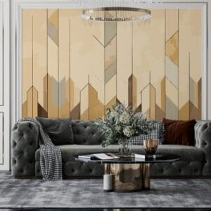 A beautiful background wall composed of geometric patterns of lines  Fabric Wallpaper Covers an area ​​up to 4.2mX3m with adhesive  and smoothing tool
