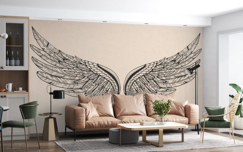 Classical Vintage Wings Fabric Wallpaper Covers an area up to 4.2mX3m with adhesive and smoothing tool