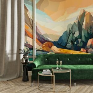 Landscape of high mountain peaks Colored mountains Fabric Wallpaper Covers an area up to 4.2mX3m with adhesive and smoothing tool