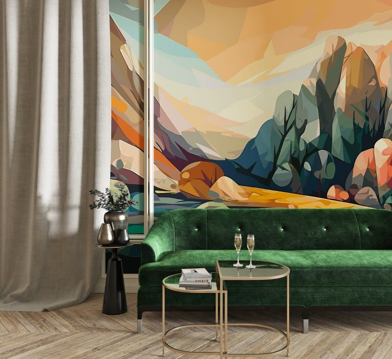 Landscape of high mountain peaks Colored mountains Fabric Wallpaper Covers an area up to 4.2mX3m with adhesive and smoothing tool