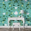 Green leaves with cups of Tea seamless pattern  Fabric Wallpaper Covers an area ​​up to 4.2mX3m with adhesive  and smoothing tool
