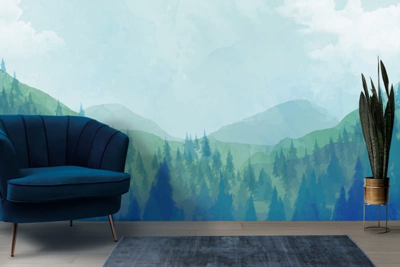 Foggy Mountain Forest Landscape Fabric Wallpaper Covers an area up to 4.2mX3m with adhesive and smoothing tool