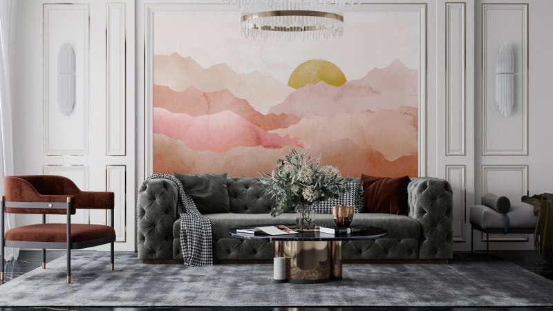 ورق حائط قماشي بمناظر طبيعية جبلية بألوان مائية يغطي مساحة تصل إلى 4.2 متر × 3 متر مع أداة لاصقة وتنعيم