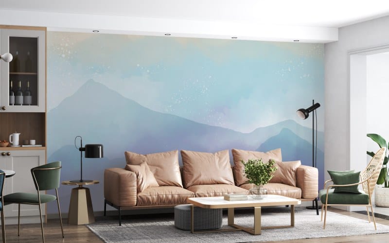 Abstract Blue Mountains Fabric Wallpaper Covers an area up to 4.2mX3m with adhesive and smoothing tool