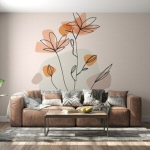 Watercolor Abstract Flower Line Art Fabric Wallpaper Covers an area ​​up to 4.2mX3m with adhesive  and smoothing tool