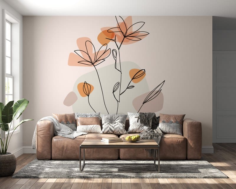 Watercolor Abstract Flower Line Art Fabric Wallpaper Covers an area up to 4.2mX3m with adhesive and smoothing tool