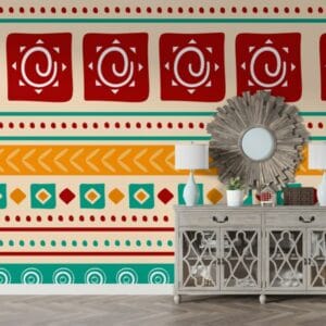 Rounded lines pattern collecti Fabric Wallpaper Covers an area ​​up to 4.2mX3m with adhesive  and smoothing tool