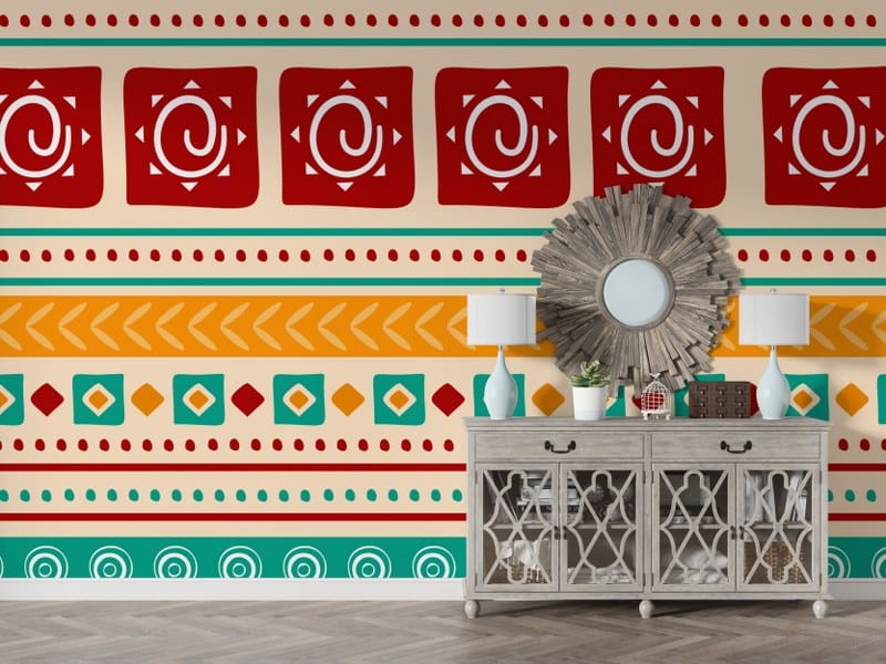 Rounded lines pattern collecti Fabric Wallpaper Covers an area up to 4.2mX3m with adhesive and smoothing tool