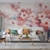 Acrylic paintings of spring blossoms  Fabric Wallpaper Covers an area ​​up to 4.2mX3m with adhesive  and smoothing tool