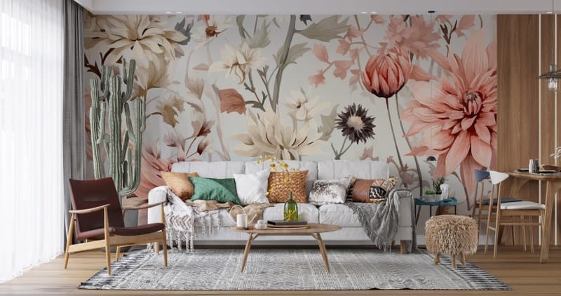 Flowers pattern paper backgrounds Fabric Wallpaper Covers an area up to 4.2mX3m with adhesive and smoothing tool