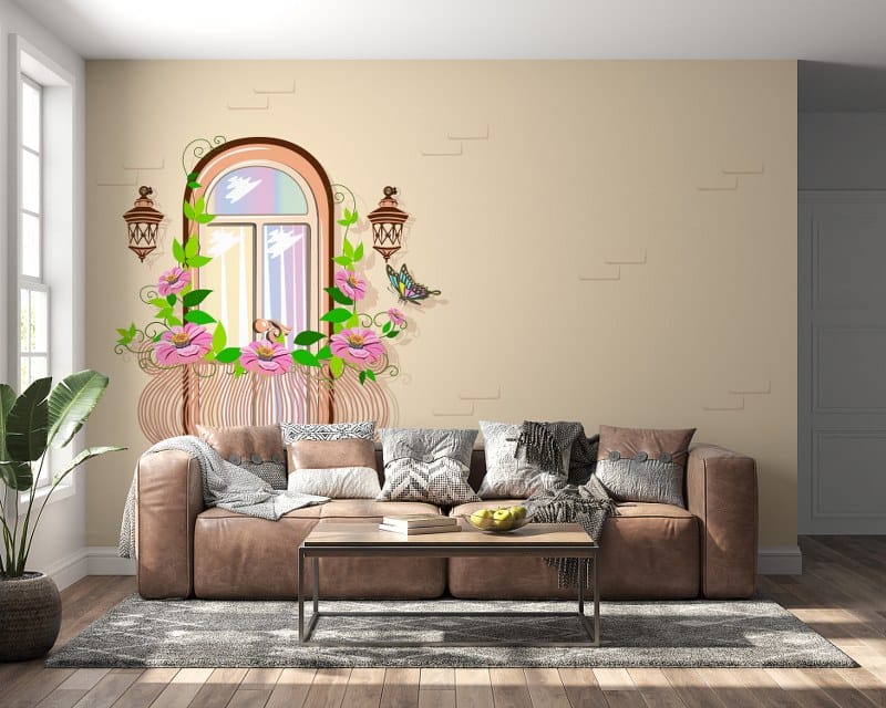 Fairytale balcony Fabric Wallpaper Covers an area up to 4.2mX3m with adhesive and smoothing tool