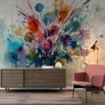 Rainbow colorful of Emotions premium  Fabric Wallpaper Covers an area ​​up to 4.2mX3m with adhesive  and smoothing tool