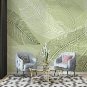 Green feathers Symphony Fabric Wallpaper Covers an area ​​up to 4.2mX3m with adhesive  and smoothing tool