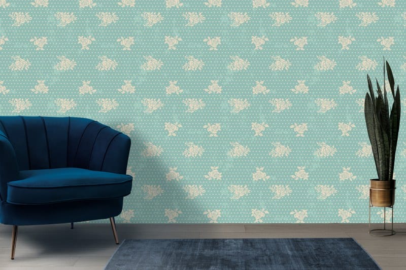 ورق حائط قماشي بخلفية زرقاء وزهور بيضاء يغطي مساحة تصل إلى 4.2 متر × 3 متر مع أداة لاصقة وتنعيم