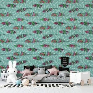 Abstract feathers seamless pattern  Fabric Wallpaper Covers an area ​​up to 4.2mX3m with adhesive  and smoothing tool
