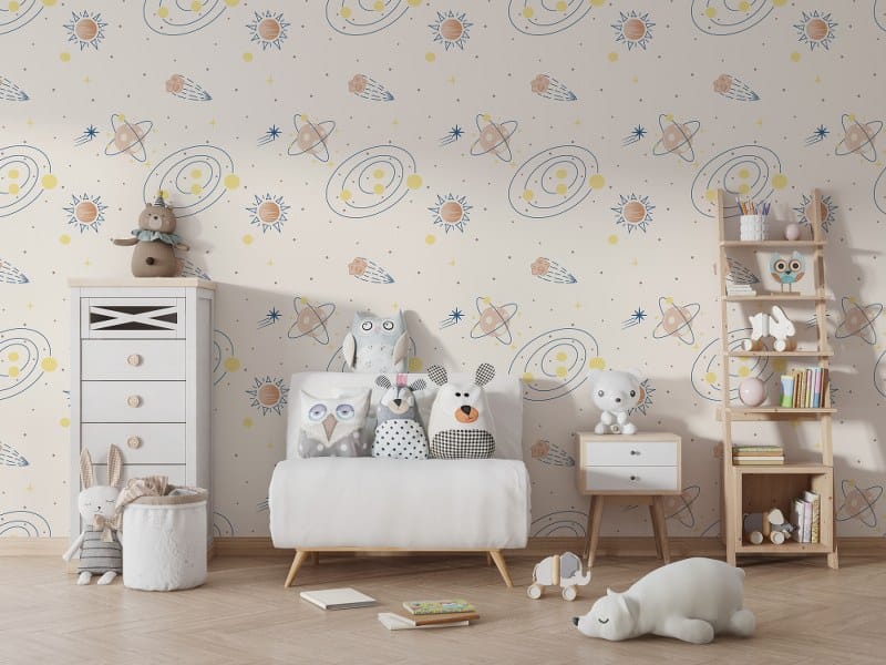 Cute pastel galaxy space pattern Fabric Wallpaper Covers an area up to 4.2mX3m with adhesive and smoothing tool