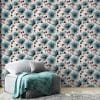 Blue Wild flowers watercolor Fabric Wallpaper Covers an area ​​up to 4.2mX3m with adhesive  and smoothing tool