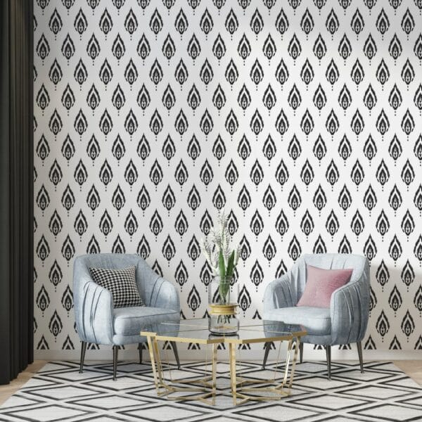 Black White Seamless Background Ethnic Fabric Wallpaper Covers an area ​​up to 4.2mX3m with adhesive  and smoothing tool