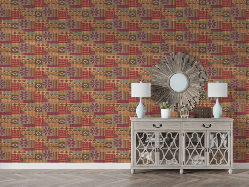 ورق حائط من القماش المحبوك باللون الأزرق والأحمر والوردي الجميل يغطي مساحة تصل إلى 4.2 متر × 3 متر مع أداة لاصقة وتنعيم