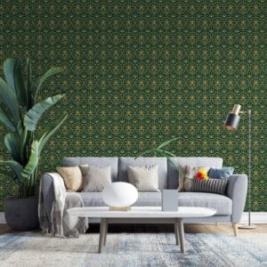 Flat art deco pattern collective Fabric Wallpaper Covers an area ​​up to 4.2mX3m with adhesive  and smoothing tool