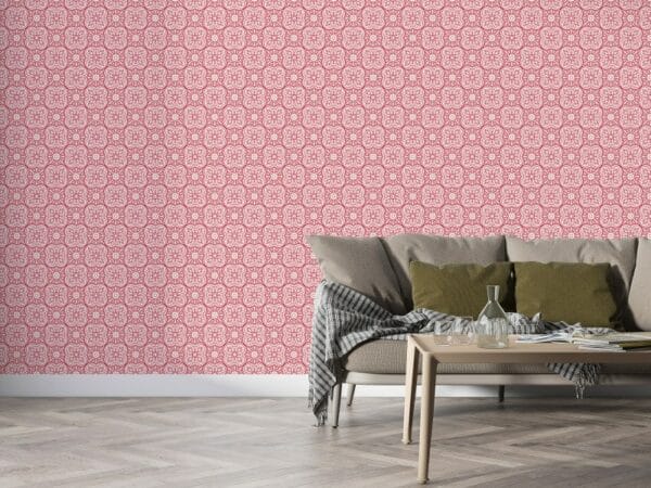 Pink pattern with flowers Fabric Wallpaper Covers an area ​​up to 4.2mX3m with adhesive  and smoothing tool