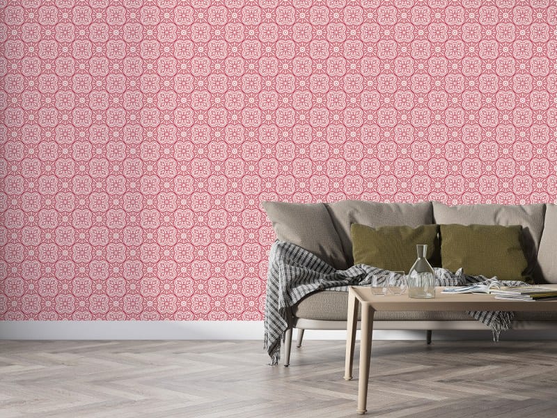 Pink pattern with flowers Fabric Wallpaper Covers an area up to 4.2mX3m with adhesive and smoothing tool