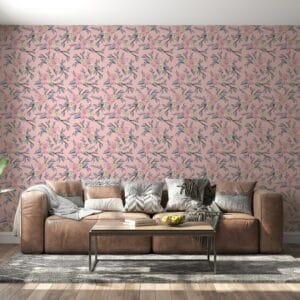 Very beautiful pink roses Fabric Wallpaper Covers an area up to 4.2mX3m with adhesive and smoothing tool