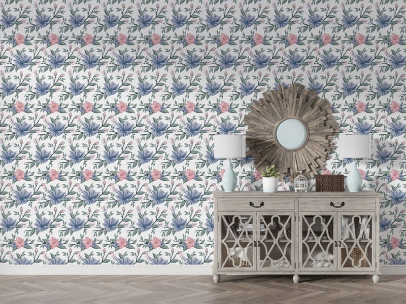 رسم توضيحي لفن متجه الزهور ورق حائط من القماش يغطي مساحة تصل إلى 4.2 م × 3 م باستخدام أداة لاصقة وتنعيم