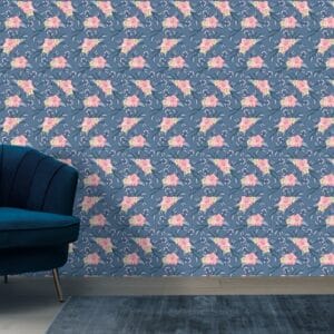 Pink and yellow flower seamless pattern Fabric Wallpaper Covers an area ​​up to 4.2mX3m with adhesive  and smoothing tool
