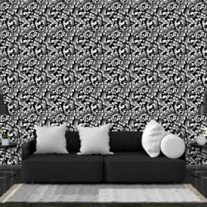 Seamless Black Leaves Pattern Fabric Wallpaper Covers an area up to 4.2mX3m with adhesive and smoothing tool
