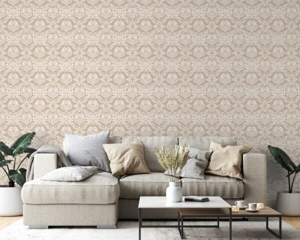 Vintage Hampshire Damask in Beige Fabric Wallpaper Covers an area ​​up to 4.2mX3m with adhesive  and smoothing tool