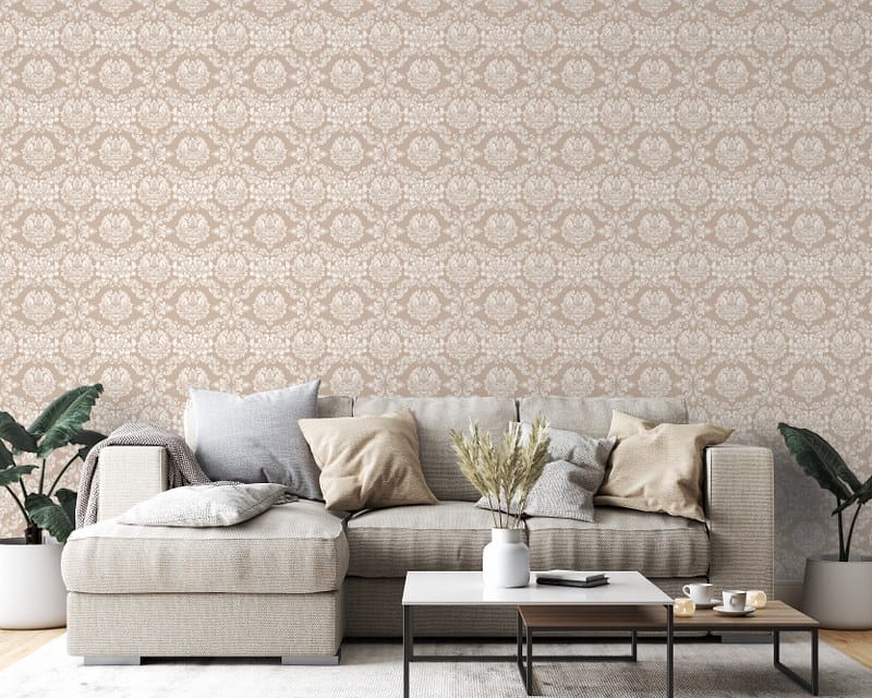 Vintage Hampshire Damask in Beige Fabric Wallpaper Covers an area up to 4.2mX3m with adhesive and smoothing tool