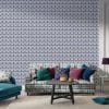 Hexagon pattern with unique blue shape inside Fabric Wallpaper Covers an area ​​up to 4.2mX3m with adhesive  and smoothing tool