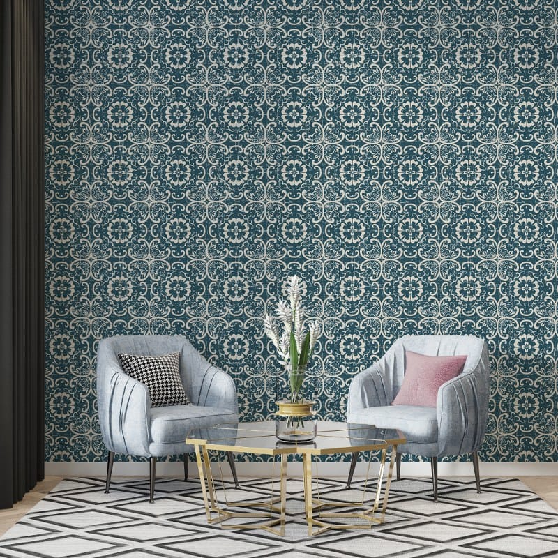 Oriental frame chain leaf vine flower Fabric Wallpaper Covers an area up to 4.2mX3m with adhesive and smoothing tool