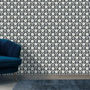 Decorative doodle flowers repeat pattern with flowers and leaves Fabric Wallpaper Covers an area ​​up to 4.2mX3m with adhesive  and smoothing tool