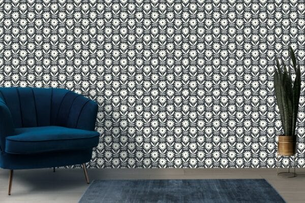 Decorative doodle flowers repeat pattern with flowers and leaves Fabric Wallpaper Covers an area ​​up to 4.2mX3m with adhesive  and smoothing tool