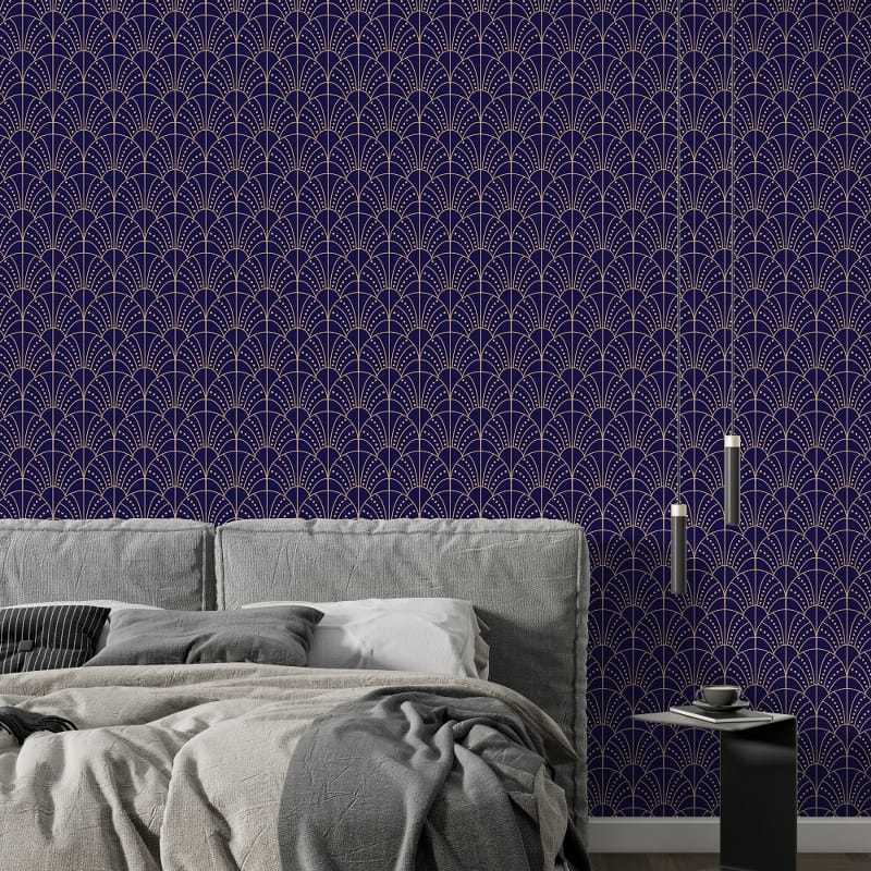Elegant blue and white fan pattern Fabric Wallpaper Covers an area up to 4.2mX3m with adhesive and smoothing tool