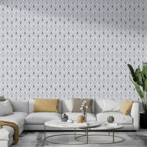 Cream and Blue Fan Geometric Fabric Wallpaper Covers an area ​​up to 4.2mX3m with adhesive  and smoothing tool
