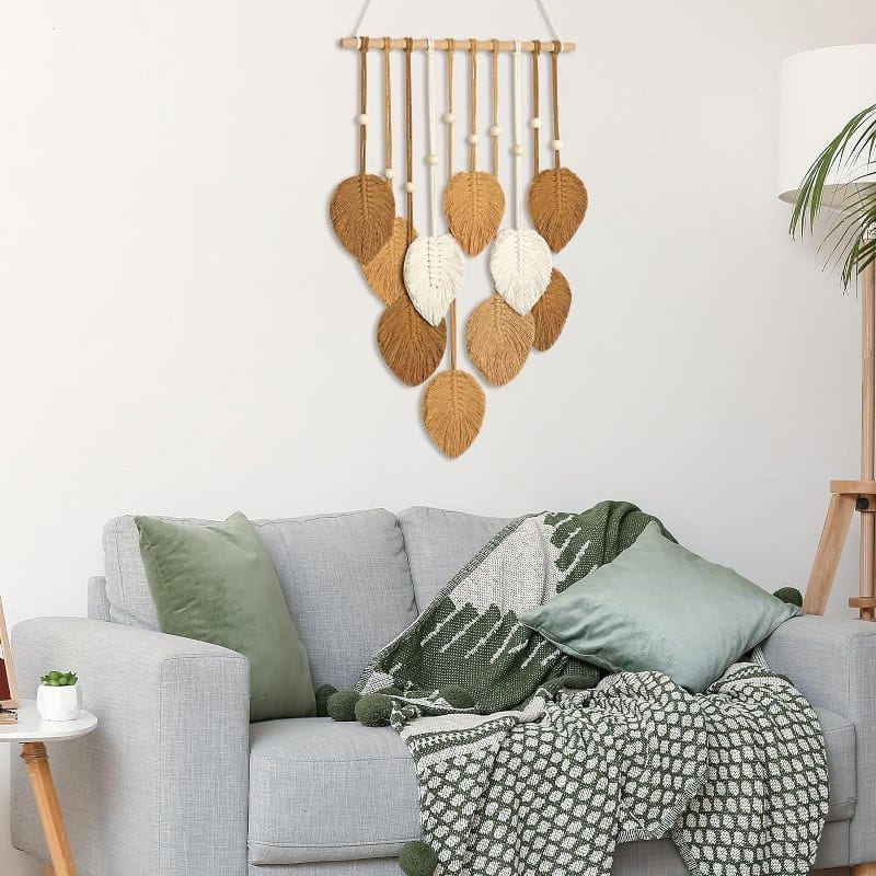 Macrame Tapestry Handmade with brown and Beige Leaves