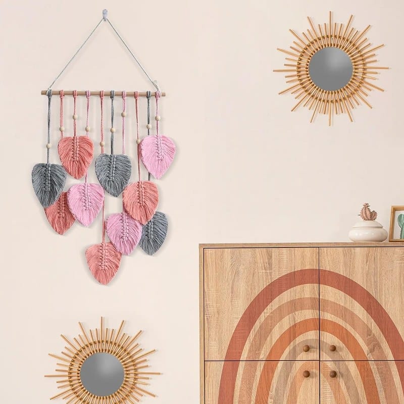 Macrame Tapestry Handmade with pink Leaves