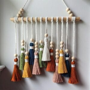 Colored Woven Wall Hanging with Wooden Beads