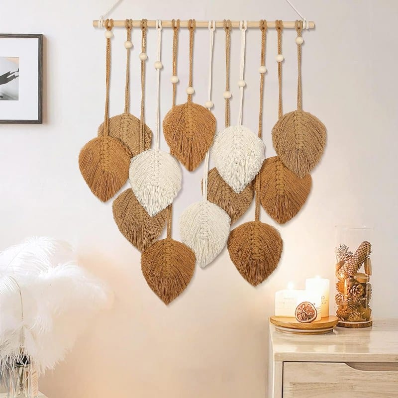 Boho Wall Decor Handmade Brown Feather Tapestry