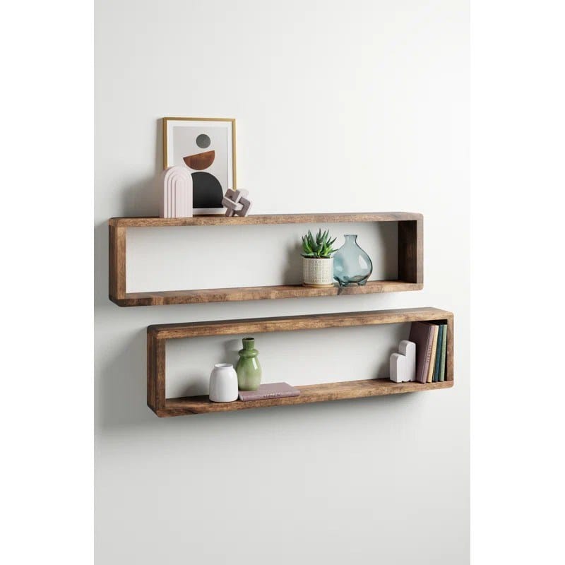 2 Piece Natural Solid Wood Floating Shelf